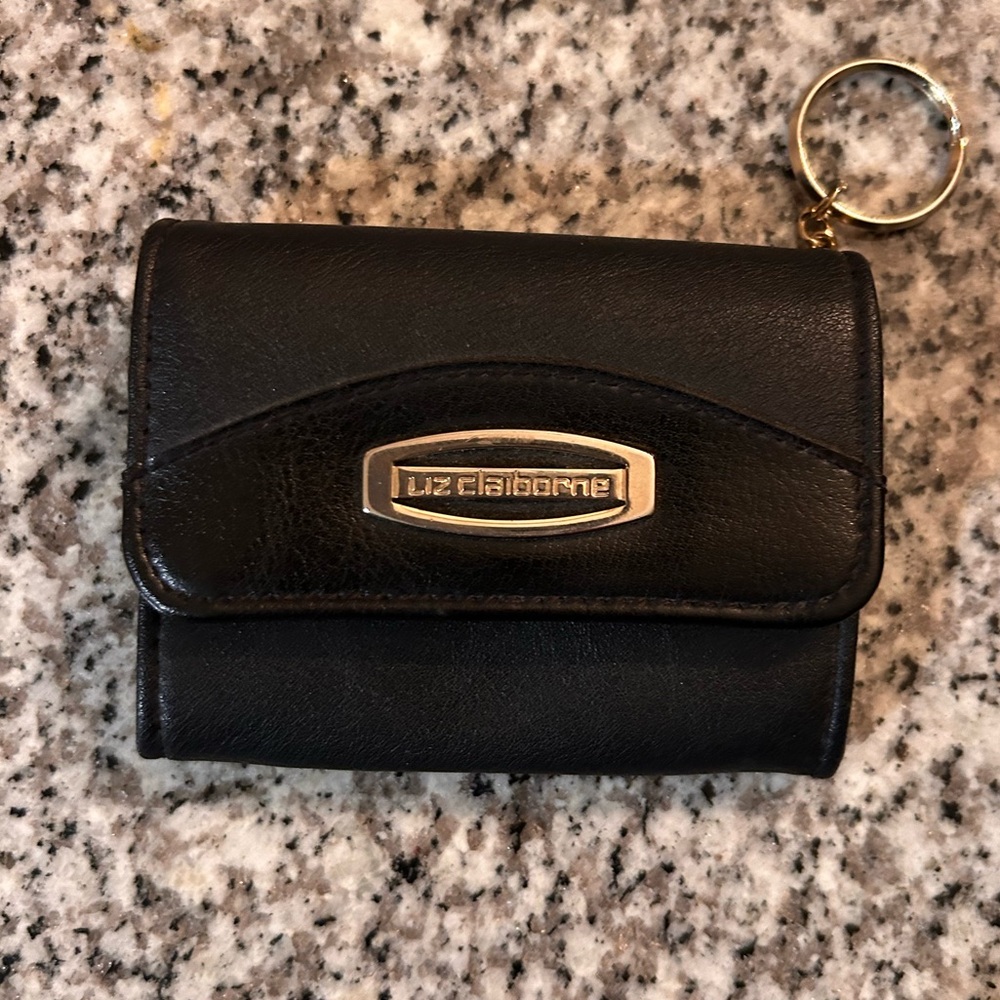 Vintage Liz Claiborne Black Wallet with Gold Accent